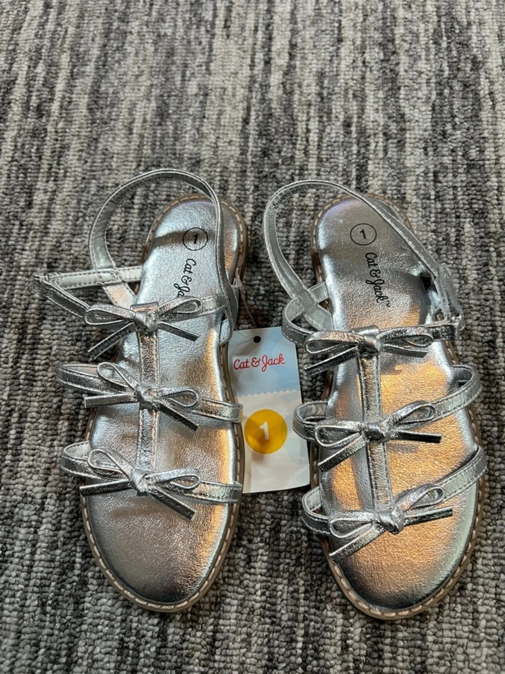 Cat & Jack Metallic Silver Girls' Bow Strap Sandals Various Sizes